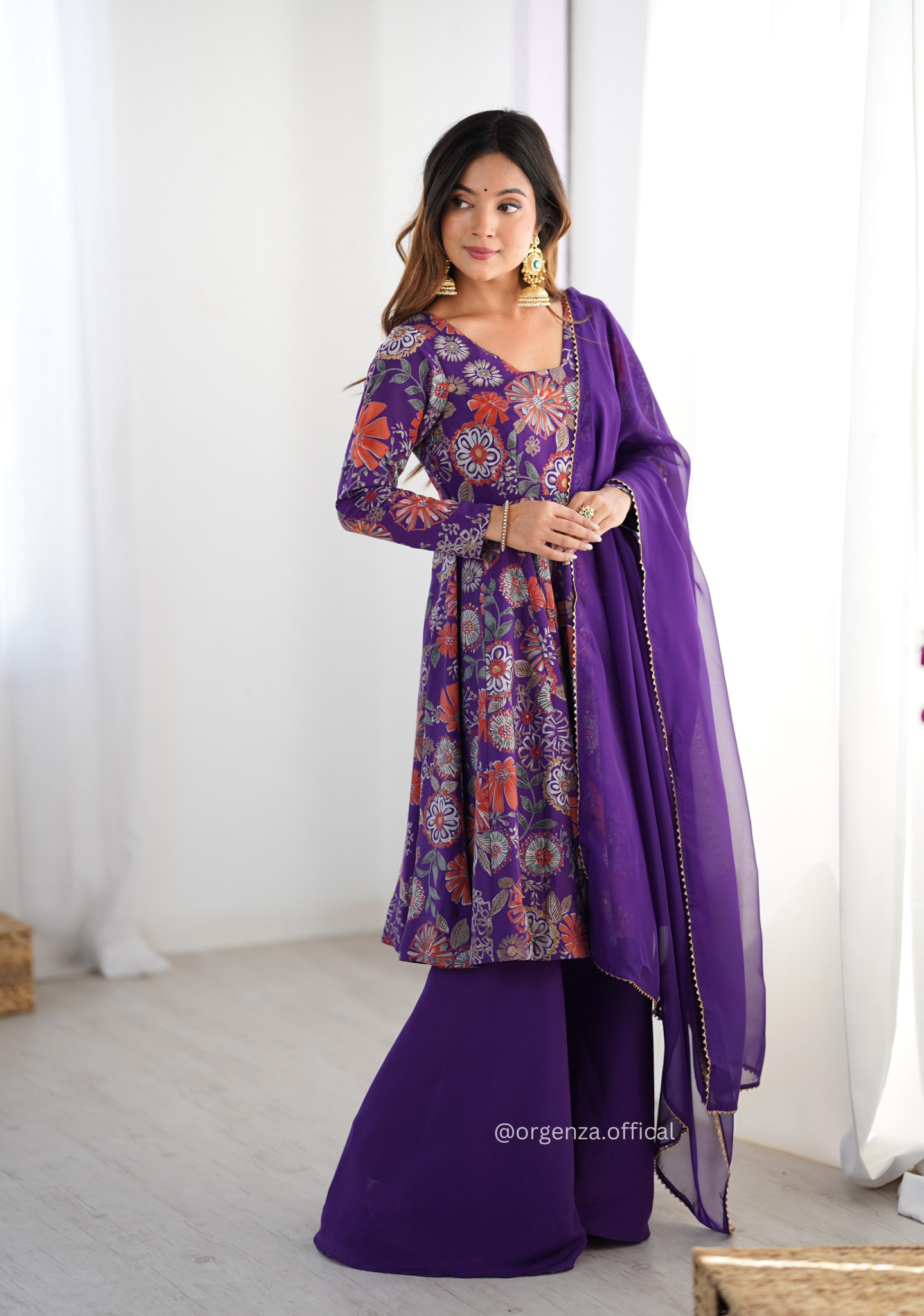 Roman Silk Chanderi Fabric Kediya Kurta With Palazzo Set