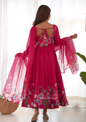 Floral Organza Anarkali With Dupatta And Pant - Orgenza Store