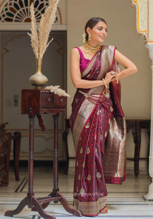 Maroon Colour Lichi Silk Saree With Jacquard Zari Work
