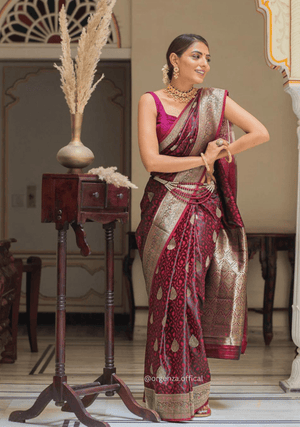Maroon Colour Lichi Silk Saree With Jacquard Zari Work - Orgenza Store - digisoch
