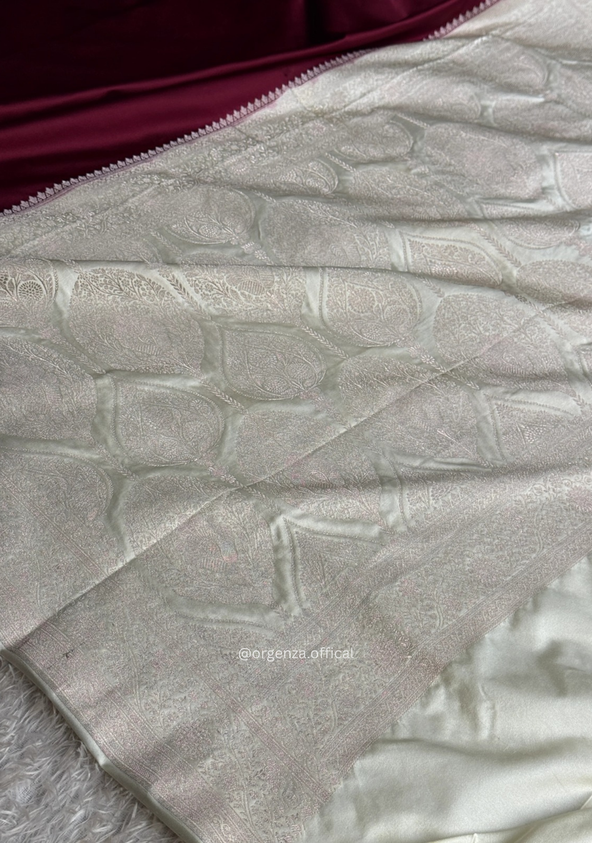 Maroon Banarasi Silk Blend Saree with Silver Zari Border