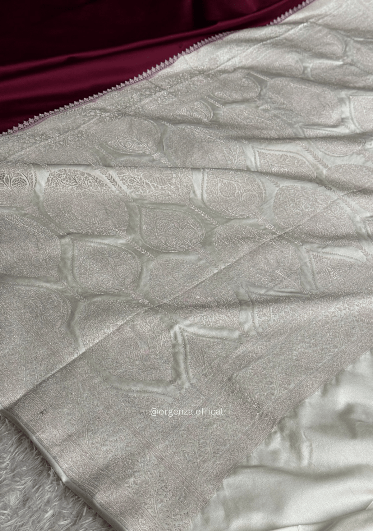 Maroon Banarasi Silk Blend Saree with Silver Zari Border