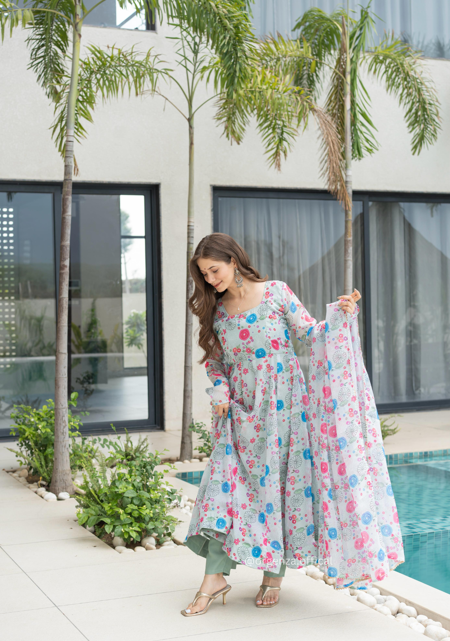 Multi Colour Pure Organza Silk Floral Anarkali Kurtis