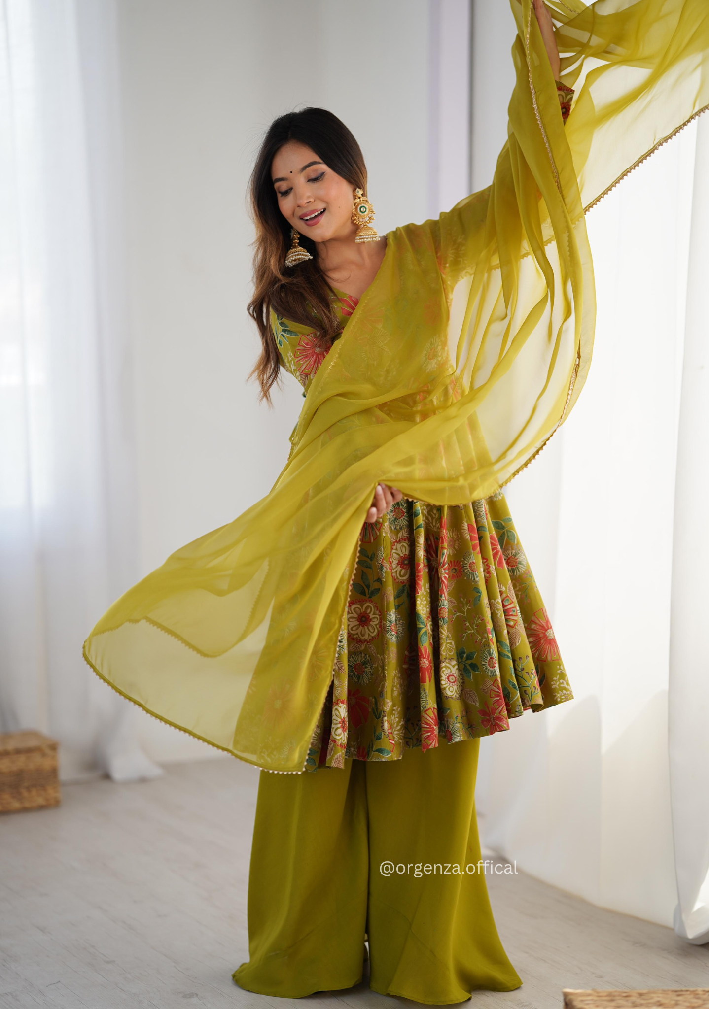 Roman Silk Chanderi Fabric Kediya Kurta With Palazzo Set - Orgenza Store
