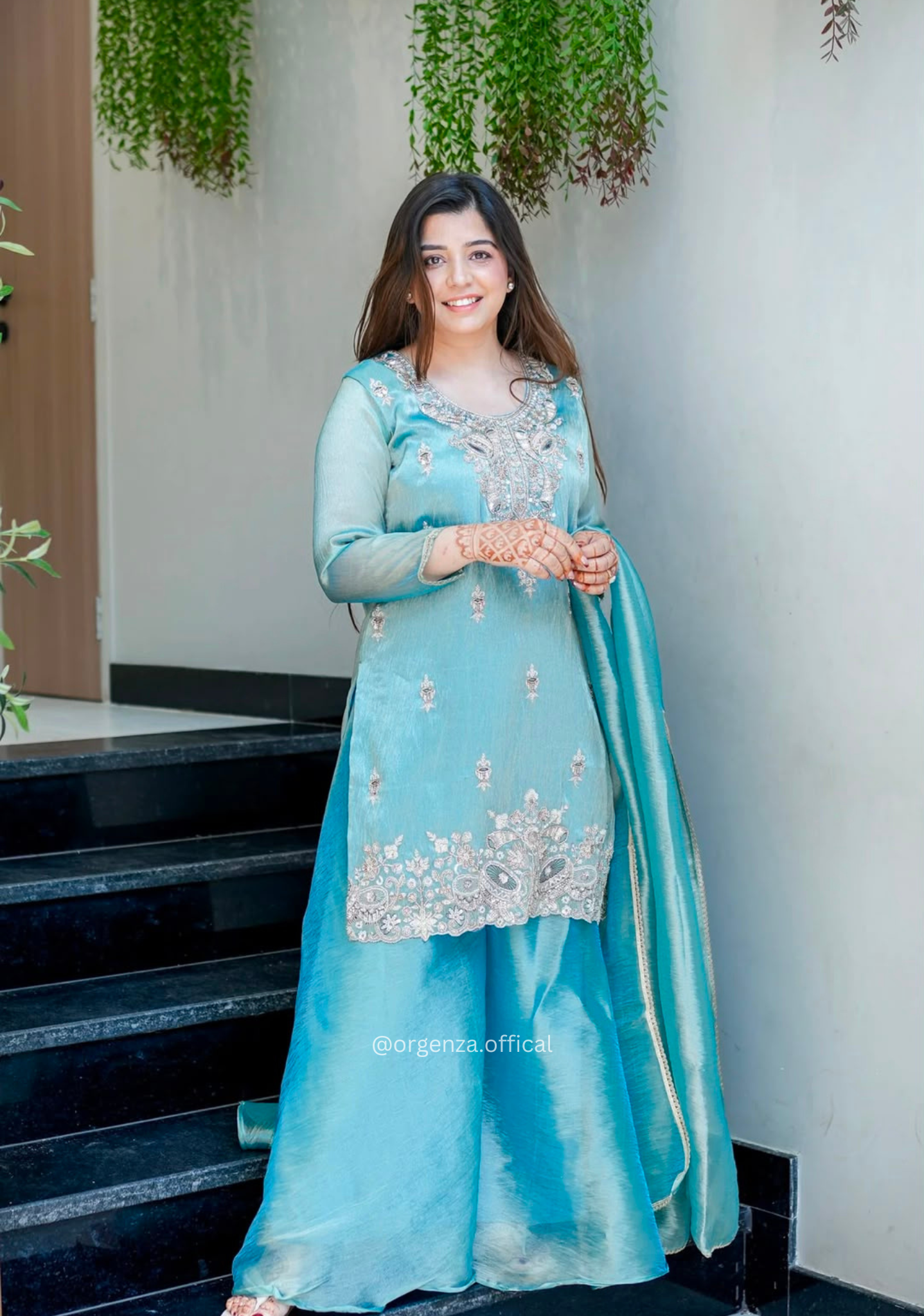 Sky Blue Pure GMY Silk Embroidered Kurta Pant Set with Dupatta