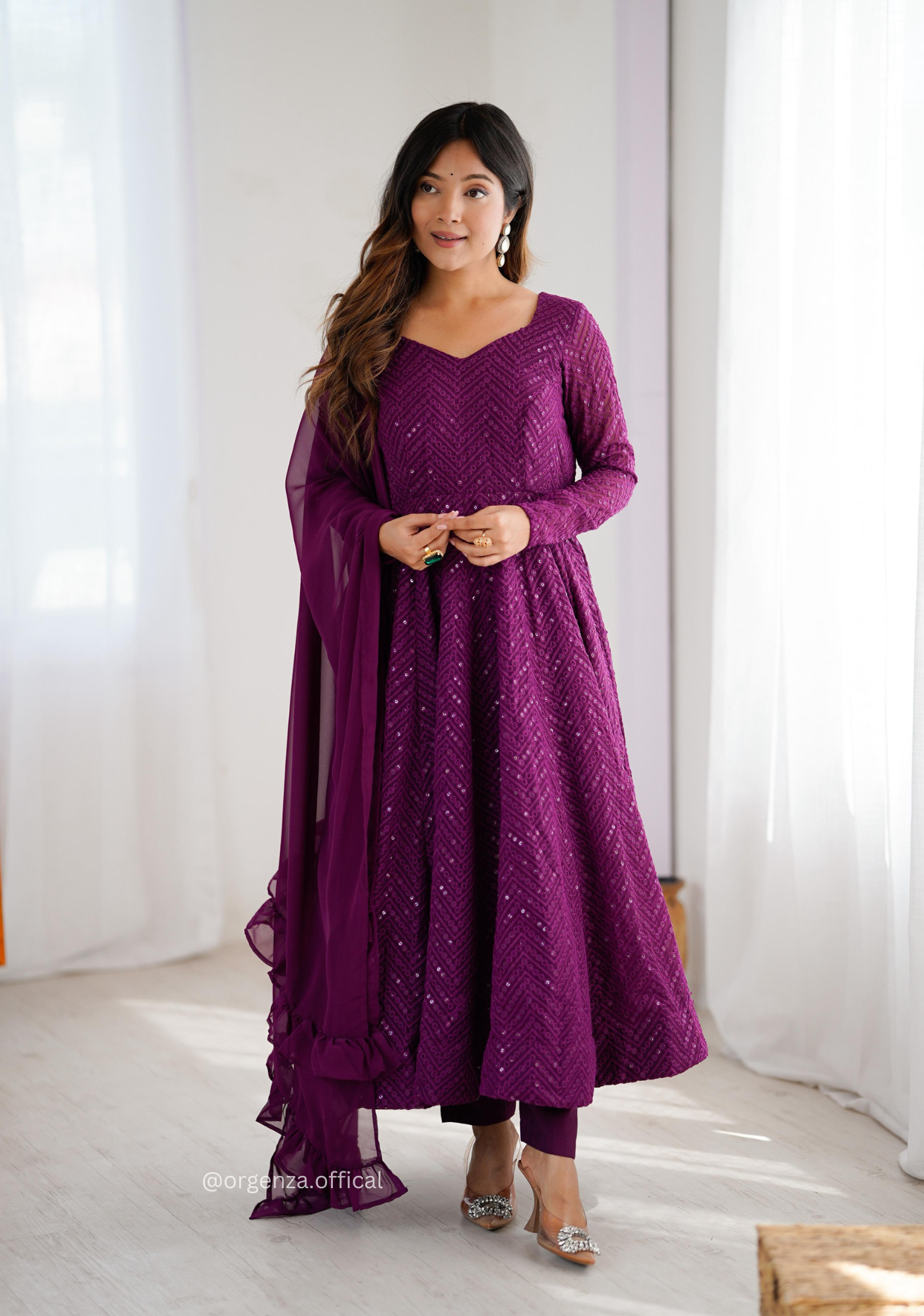 Georgette Silk Lukhnowi Sequence Work Anarkali - Orgenza Store