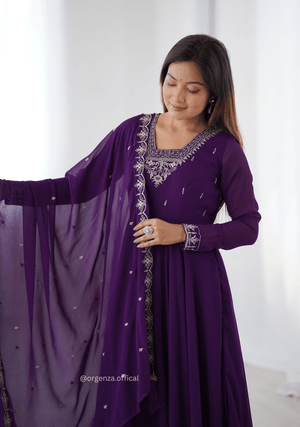 Purple Colour Georgette Anarkali With Dupatta And Pant - Orgenza Store - digisoch
