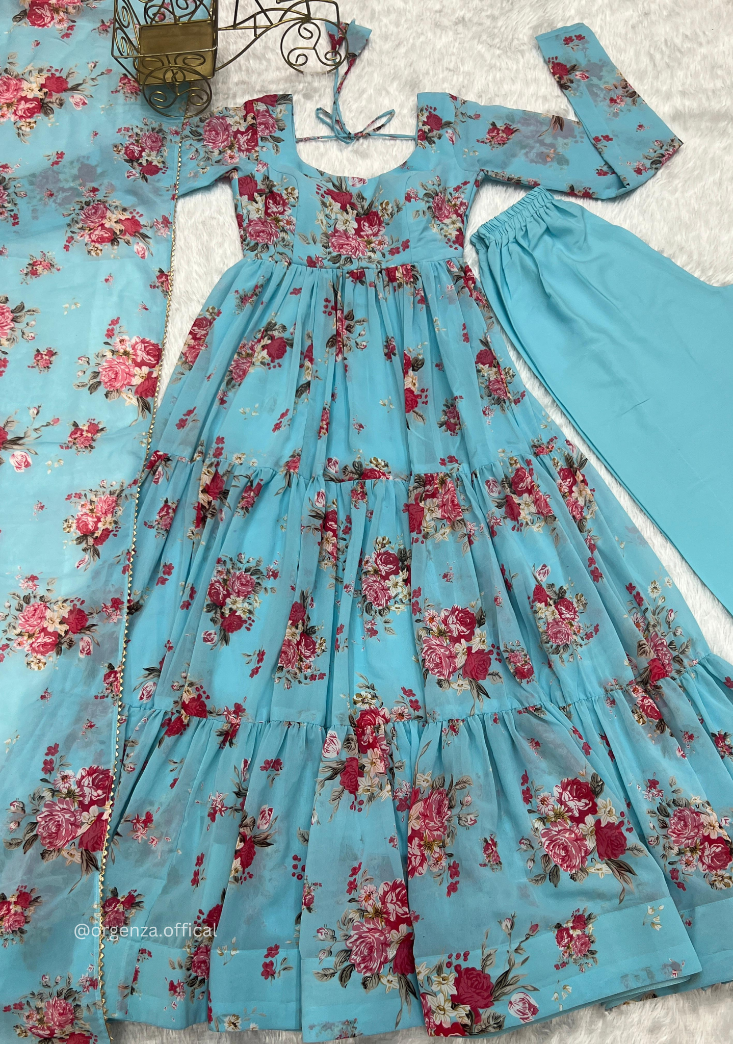 Pure Georgette Silk Floral Print Kurtis With Dupatta Set - Orgenza Store