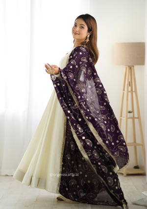 Off White Colour Vichitra Silk Anarkali Kurti - Orgenza Store