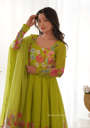 Floral Organza Anarkali With Dupatta And Pant - Orgenza Store