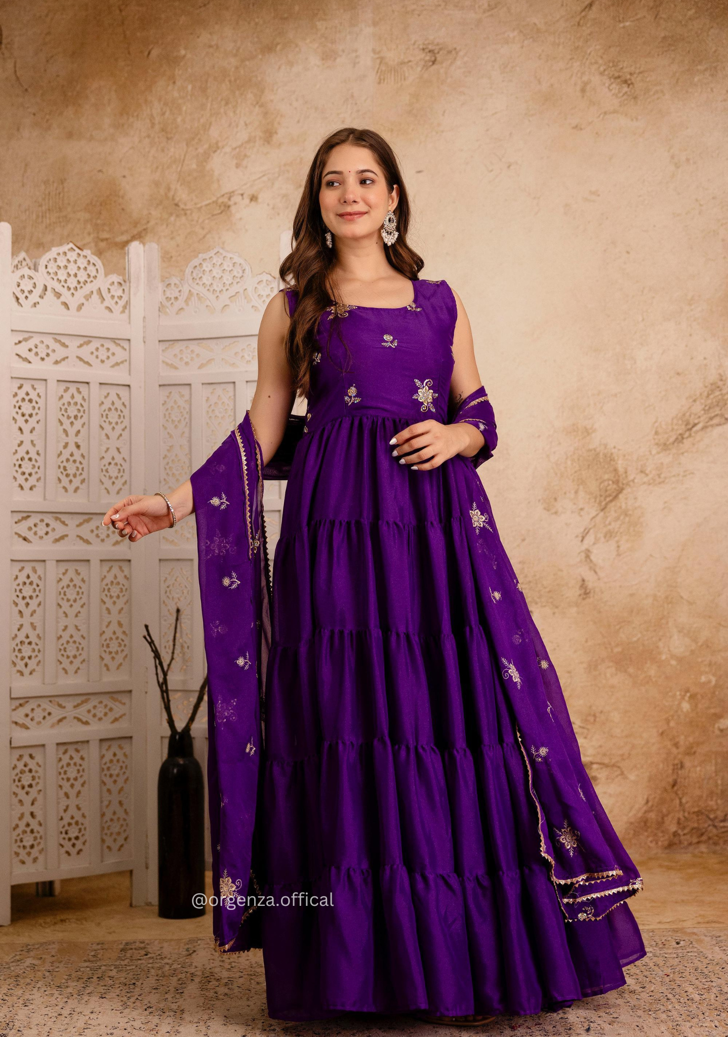 Purple Colour Star Georgette Fabric Ruffle Anarkali Kurti - Orgenza Store