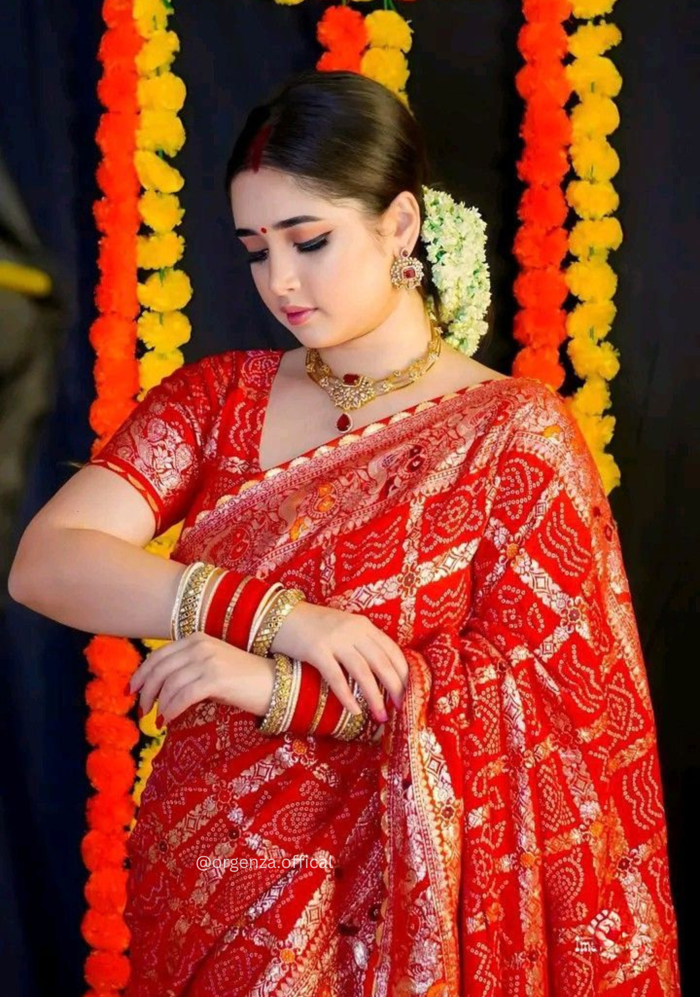 Karwachoth Special viscose Meenakari Bandhej Saree