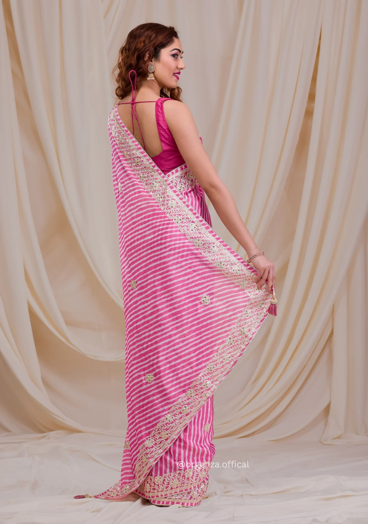 Baby Pink Colour Chinnon Digital Print Saree