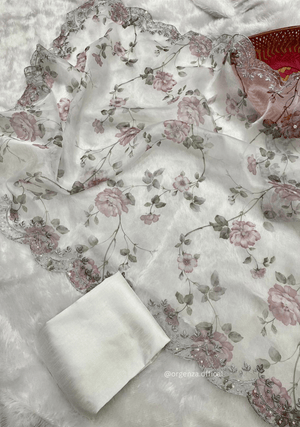 White Organza Saree With Sequences Work - Orgenza Store - digisoch