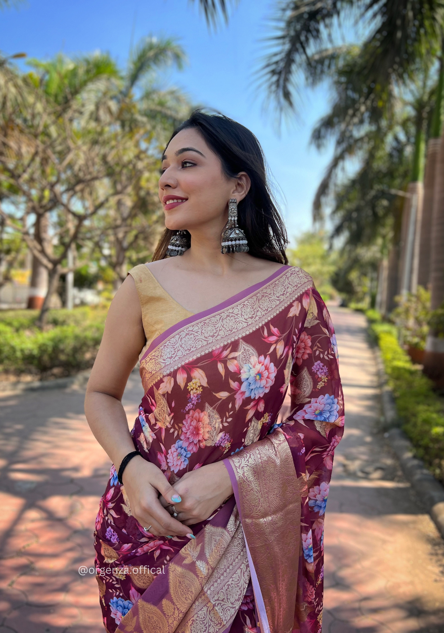 Peach Georgette Saree With Viscose Border - Orgenza Store - digisoch