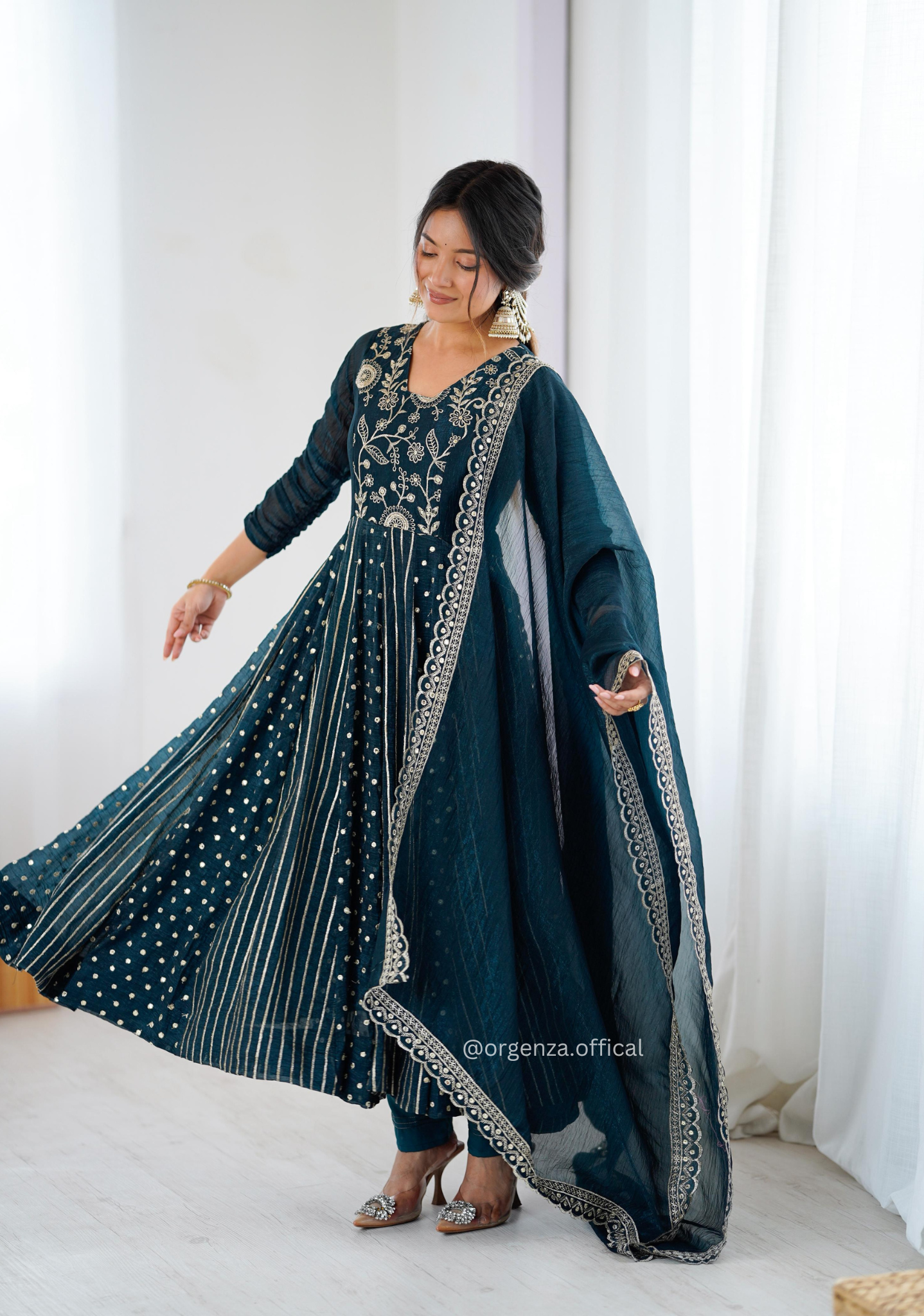 Morpitch Colour Crunchy Silk Anarkali Kurti