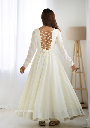 Off White Colour Vichitra Silk Anarkali Kurti - Orgenza Store