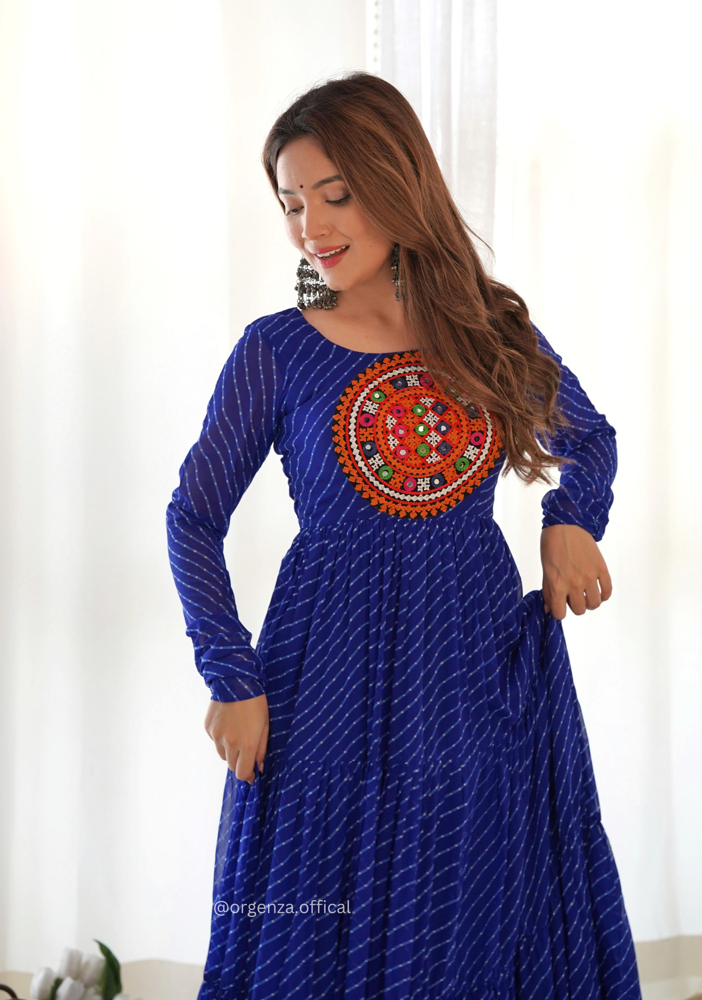Georgette Laheriya Print Ruffle Anarkali - Orgenza Store