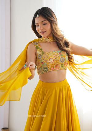 Yellow Colour Georgette Lengha Choli - Orgenza Store