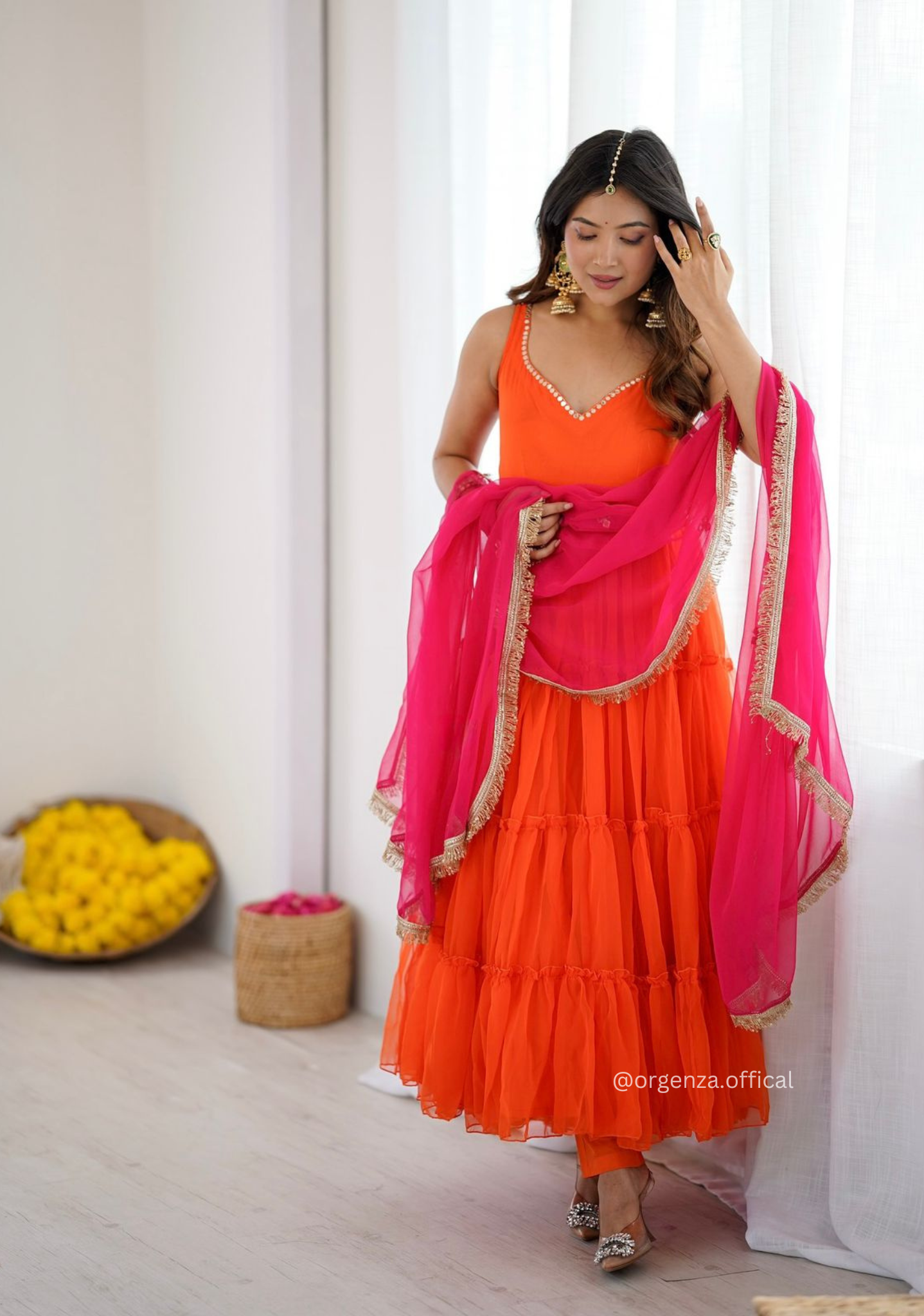 Orange Colour Georgette Chiffon Anarkali Kurti
