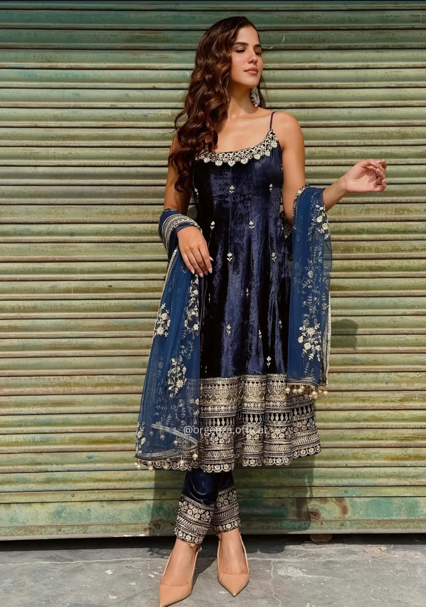 Navy Blue Vichitra Silk Anarkali Suit Set
