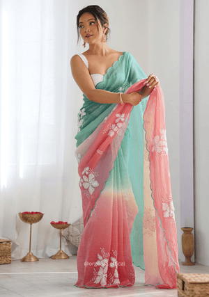 Rama Peach Gold Crush Silk Saree - Orgenza Store - digisoch