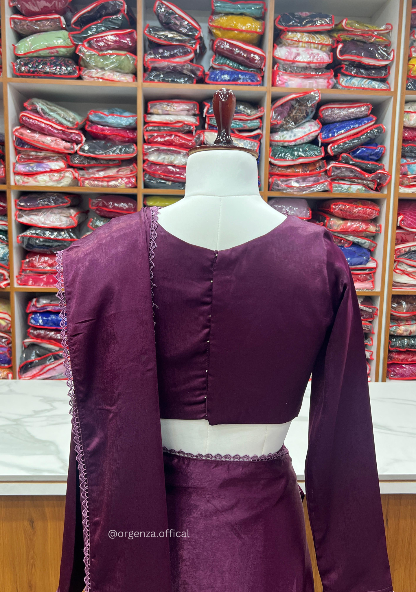 Ready To Wear Wine Colour Marble Velvet Saree - Orgenza Store
