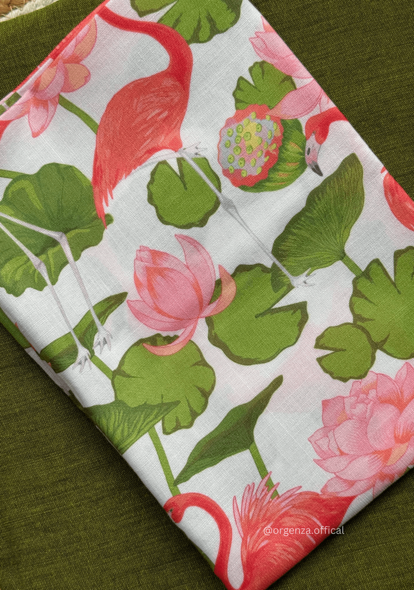 Mehendi Green Colour Cotton Saree With Lotus Print Blouse - Orgenza Store - digisoch