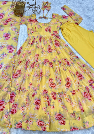Pure Georgette Silk Floral Print Kurtis With Dupatta Set - Orgenza Store - digisoch