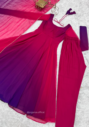 Georgette Plain Anarkali With Dupatta And Pant - Orgenza Store