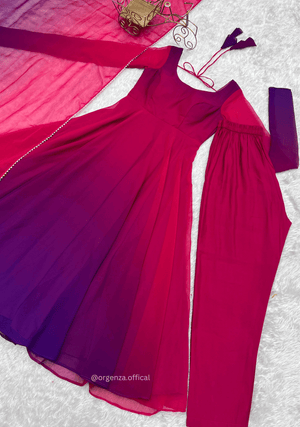Georgette Plain Anarkali With Dupatta And Pant - Orgenza Store - digisoch