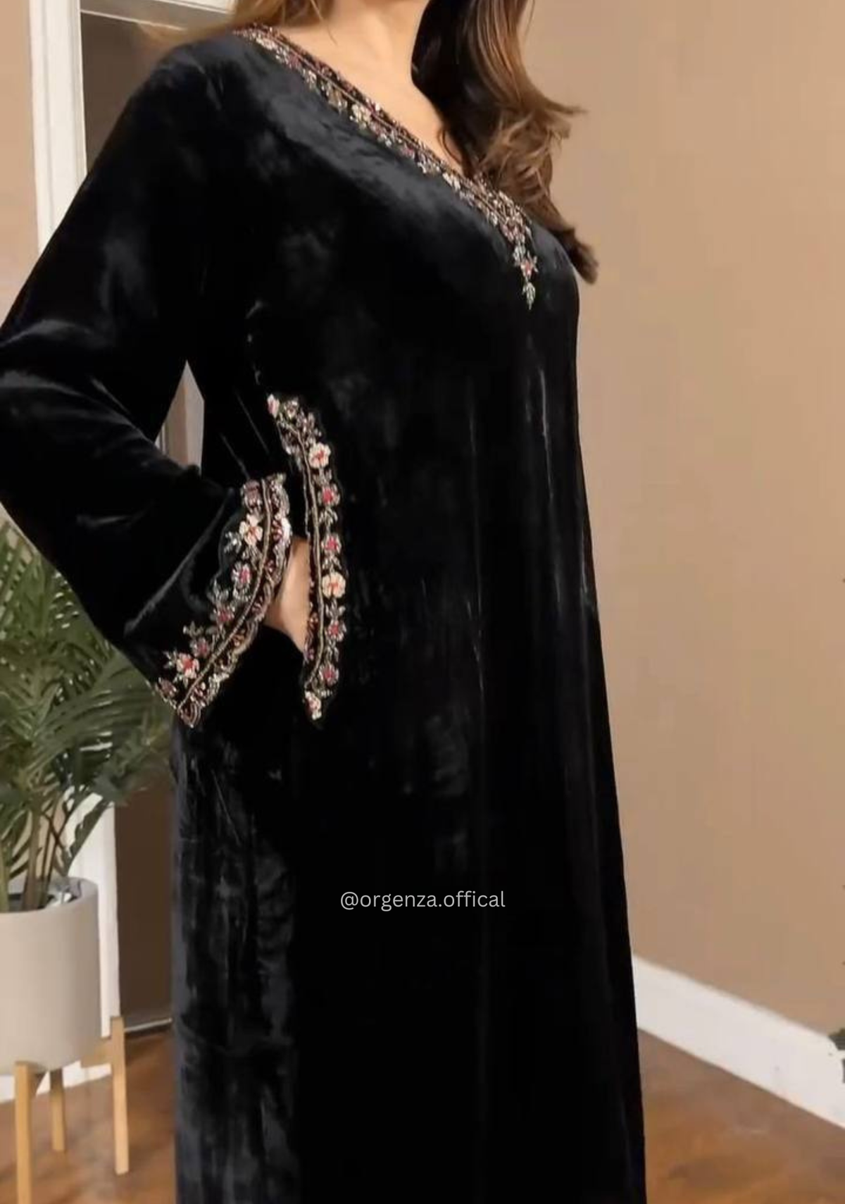 Premium Viscose Velvet Thread & Sequin Work Suit Set with Pocket