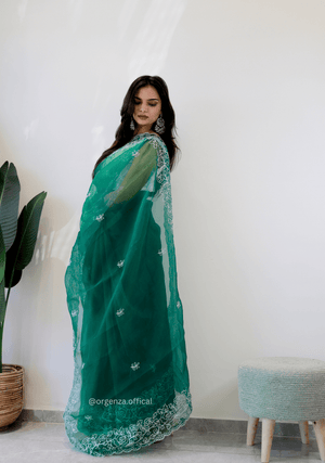 Bottel Green Colour Embroidery Thread Work Saree - Orgenza Store - digisoch