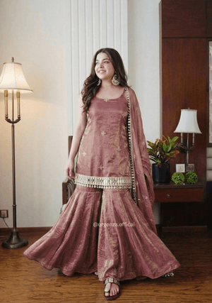 Fendy Silk Mirror Work Sharara Suit Set – Embroidered Sequence Party Wear with Dupatta (3 PCS) - Orgenza Store