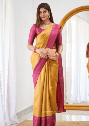 Haldi Yellow Colour Lichi Silk Saree With Jacquard Zari Work - Orgenza Store - digisoch