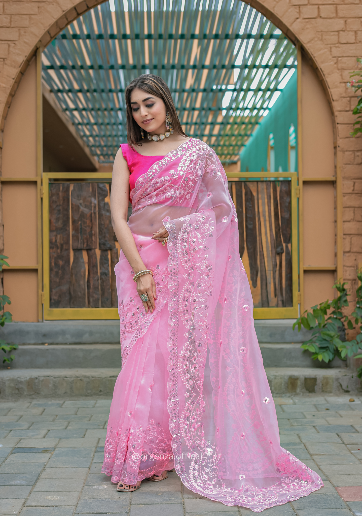 Baby Pink Soft Organza Saree With Sequence Work - Orgenza Store