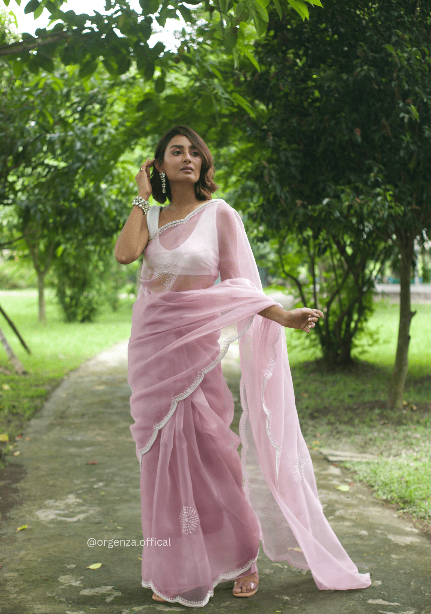 Baby Pink Colour Organza Saree With Hand Work - Orgenza Store - digisoch
