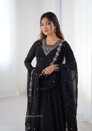 Black Colour Georgette Anarkali With Dupatta And Pant - Orgenza Store