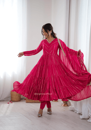 Mal Chanderi Mirror Work Ruffle Gown Set with Dupatta – Fully Stitched - Orgenza Store - digisoch