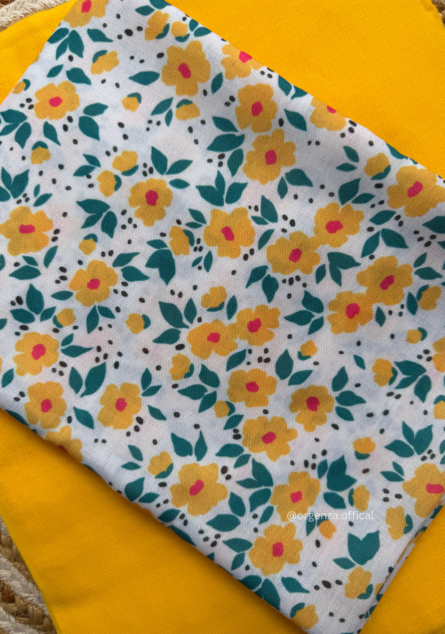 Yellow Colour Cotton Saree With Flower Print Blouse