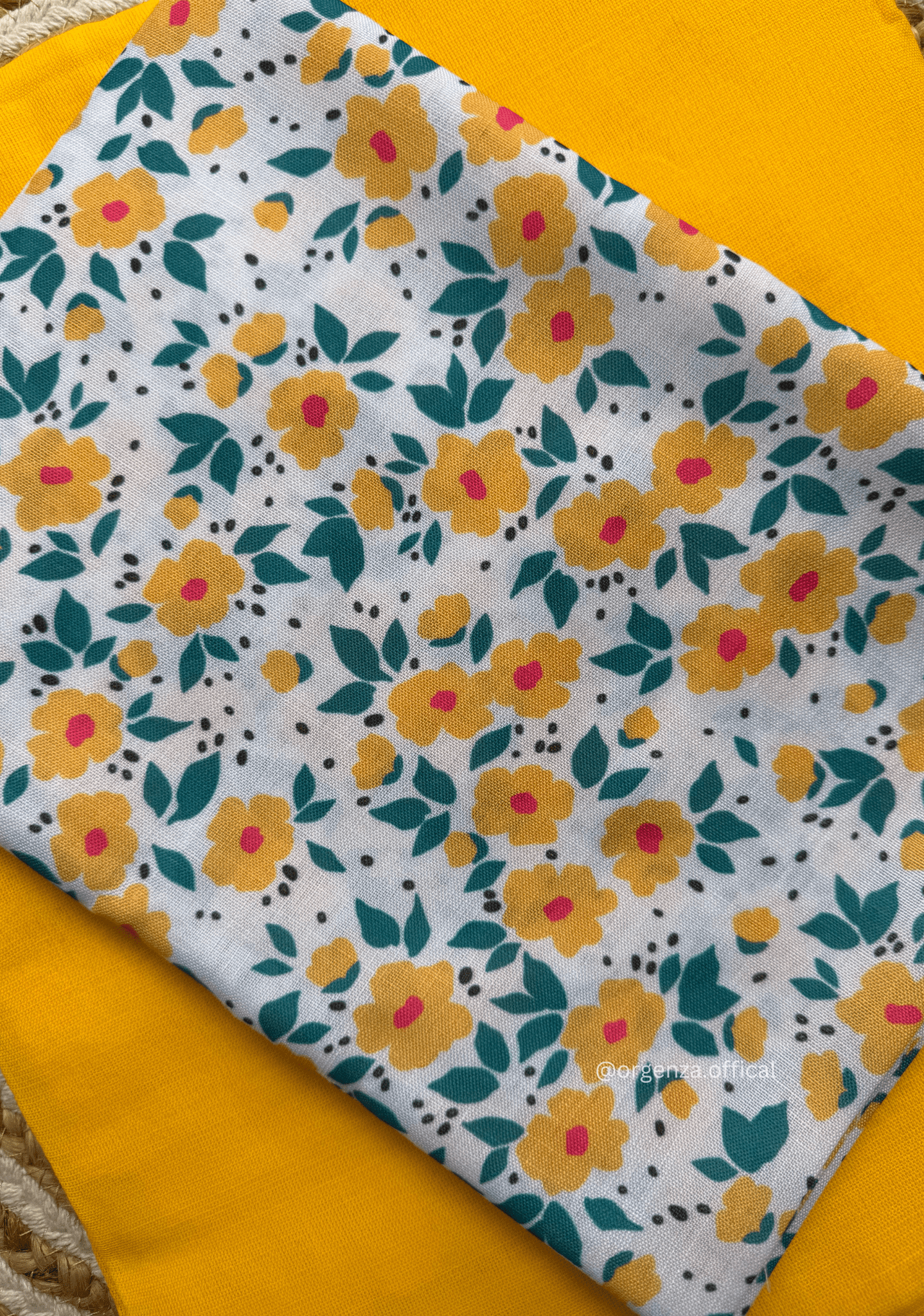 Yellow Colour Cotton Saree With Flower Print Blouse