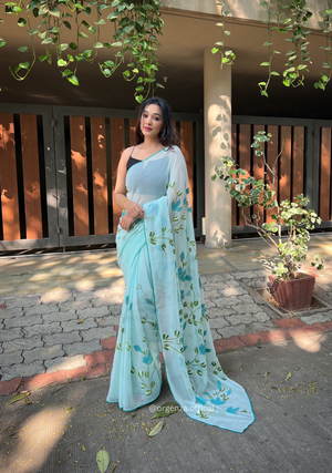 Georgette Silk Saree With Handprint - Orgenza Store - digisoch