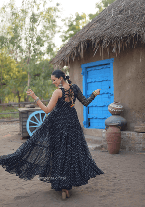 Black Colour Bandhani Print Gown - Orgenza Store - digisoch