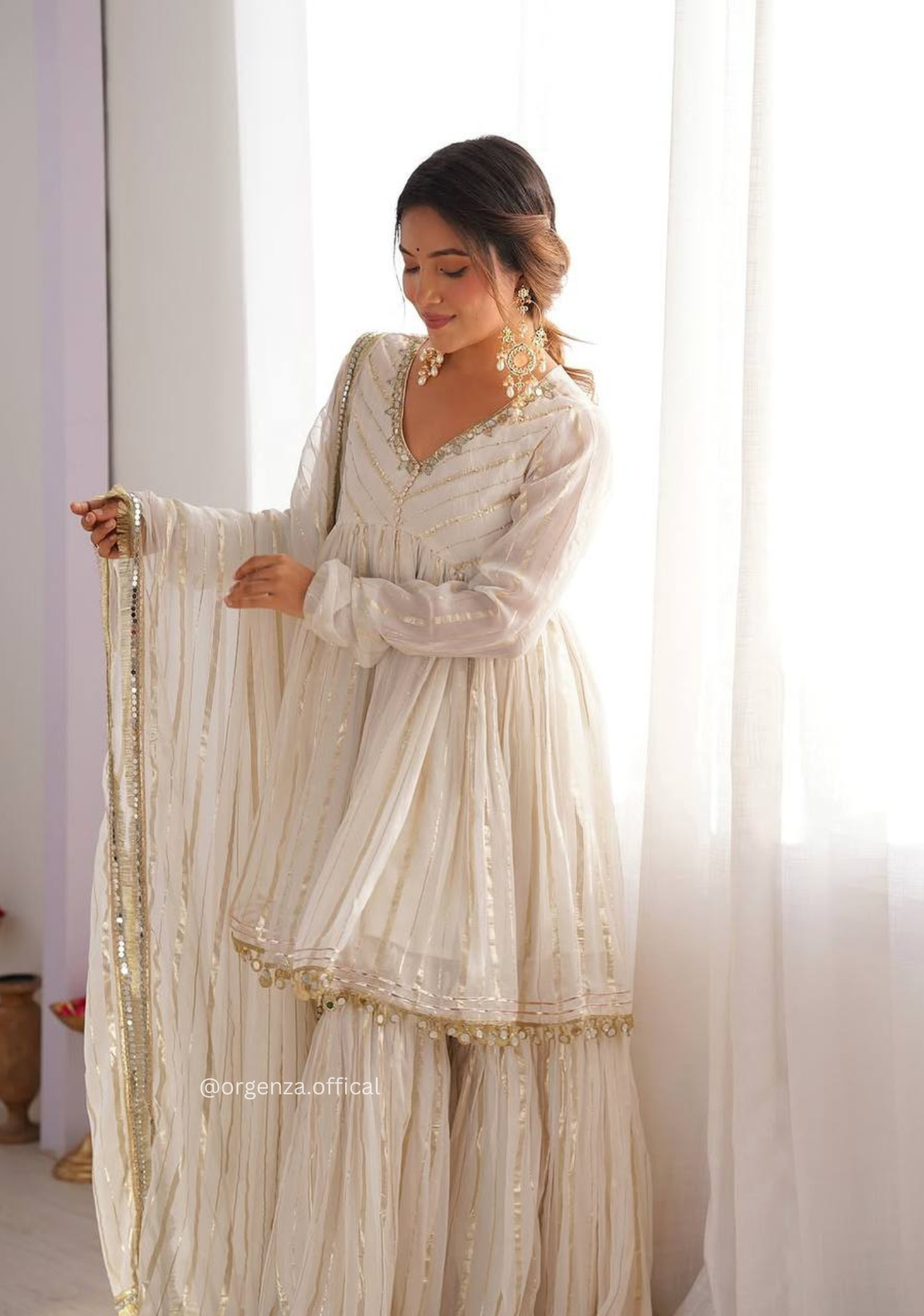 Off White Colour Kediya Sharara Palazzo Fully Stitched Kurti
