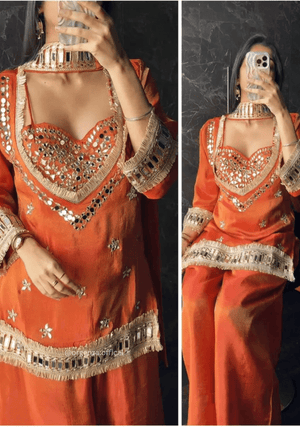Fendy Silk Mirror Work Sharara Suit Set – Ready to Wear Women’s Ethnic Outfit (4 PCS) - Orgenza Store - digisoch