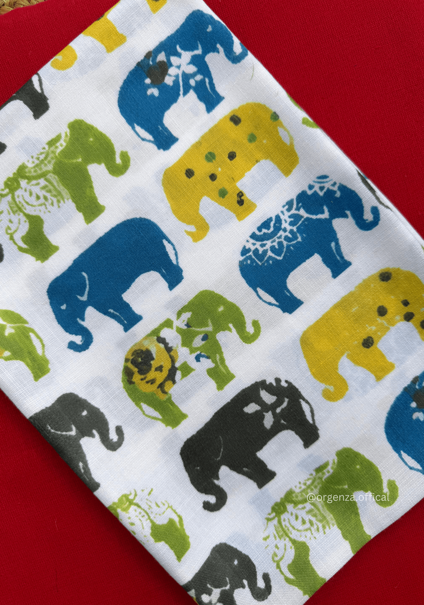 Red Colour Cotton Saree With Multi Elephant Print Blouse