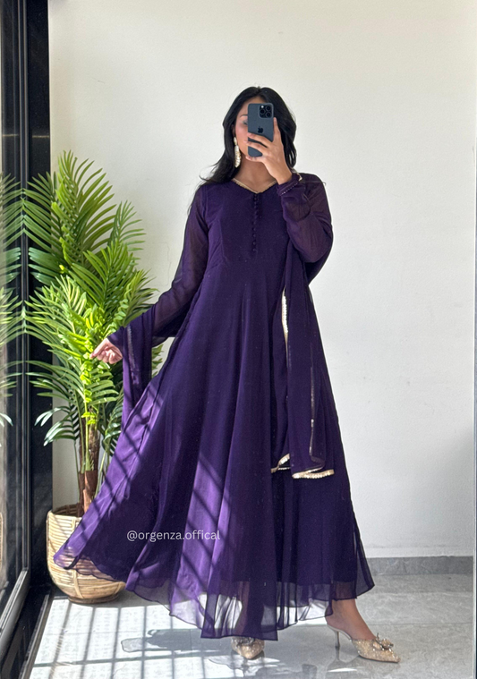 Purple Colour Pure Georgette Gown - Orgenza Store