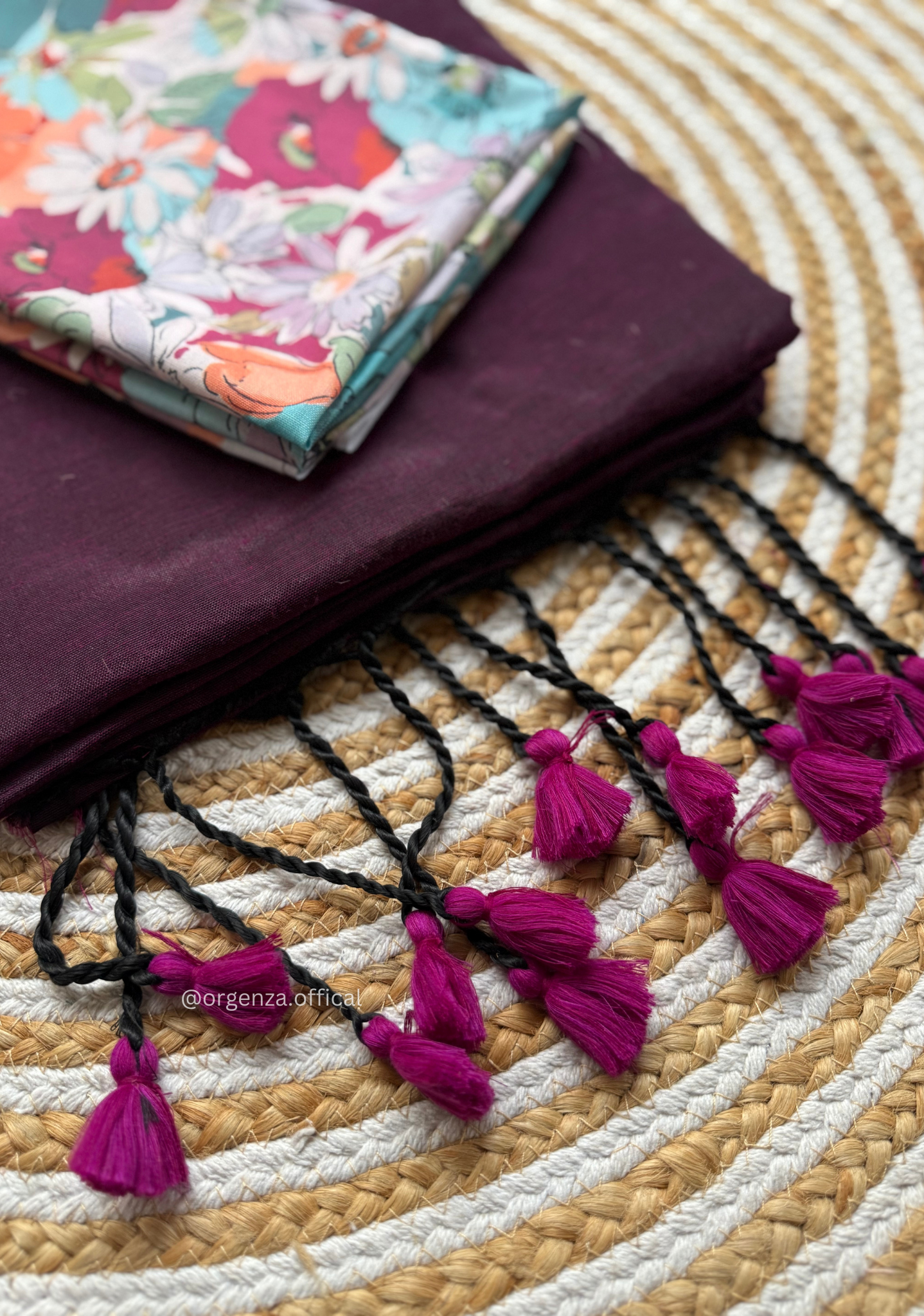 Wine Colour Cotton Saree With Flower Print Blouse