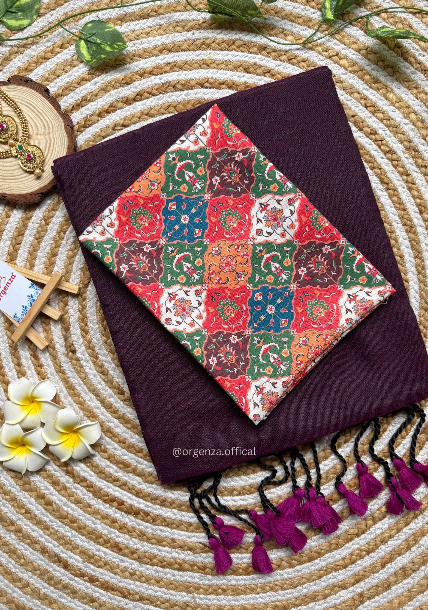Wine Colour Cotton Saree With Chex Print Blouse