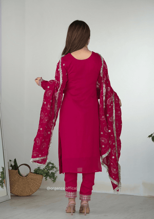 Rangoli Fabric Straight Fit Kurta With Dupatta Set - Orgenza Store